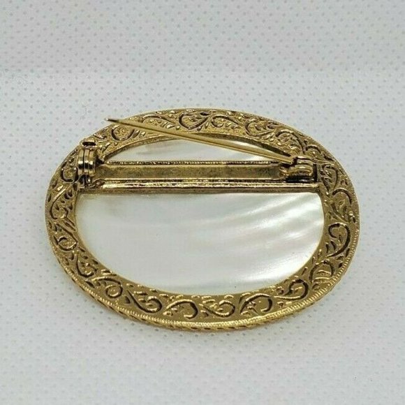 Pink Rose Marble Gold Tone 1.5" Pin Lapel Brooch - Picture 4 of 8